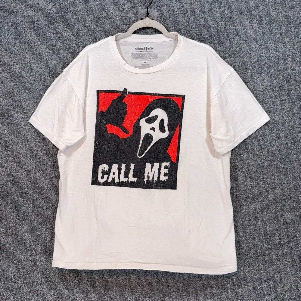Ghost Face Tshirt Womens XL White Call Me Graphic Horror Movie Scream Bioworld